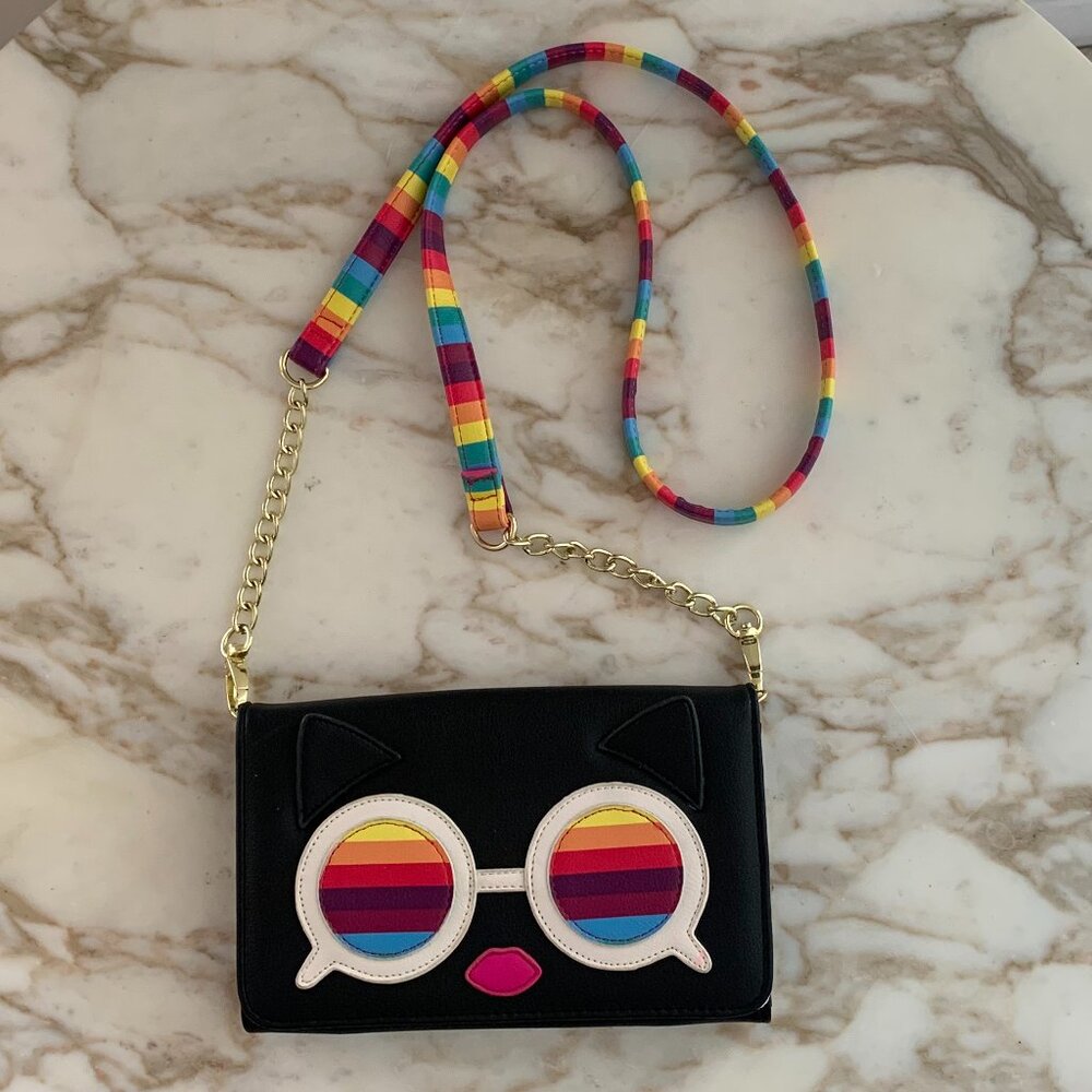 Betsey Johnson cat crossbody rainbow purse